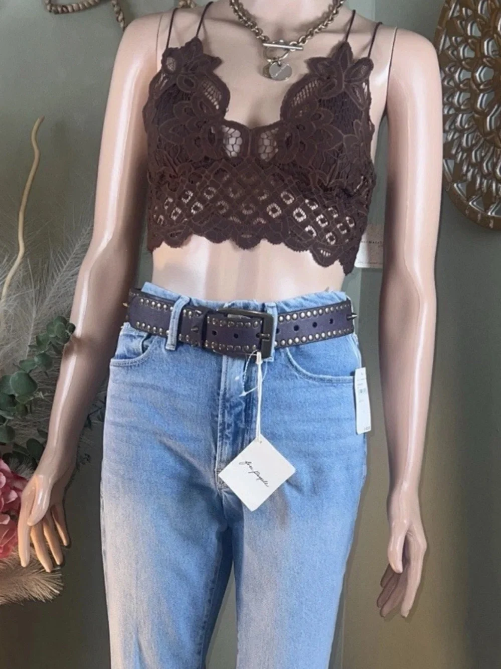 Free People Vertigo Studded Brown Belt nwt M/L
